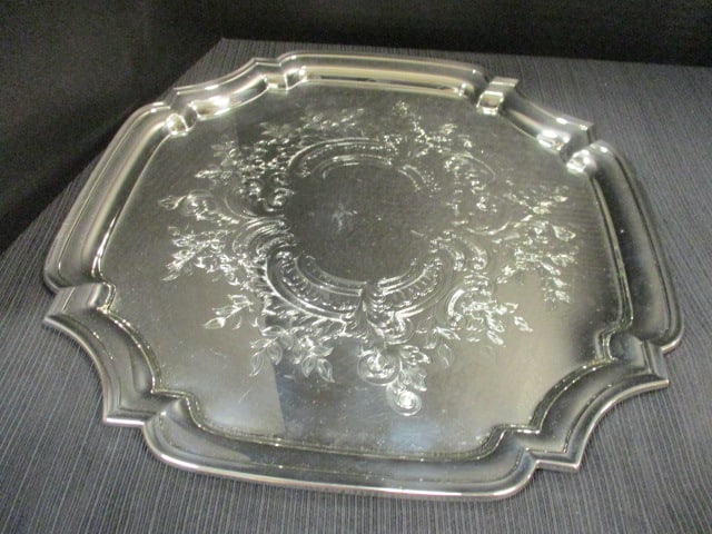WM Rogers Square Silverplate Platter (12 x 12) & Lunt Silversmiths - 6