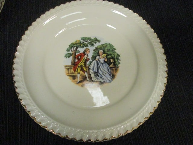 22 KT Gold Harker Pottery (Lot of 6) 'Courting Couple' Plates - 2