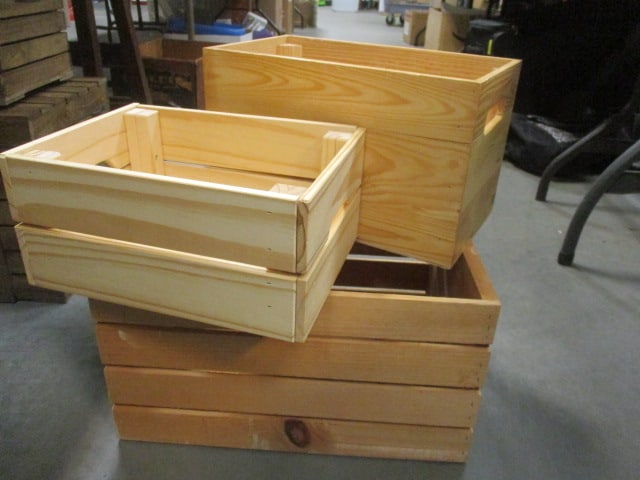 Slatted Open Wood Storage Crates w/Handles (3): .