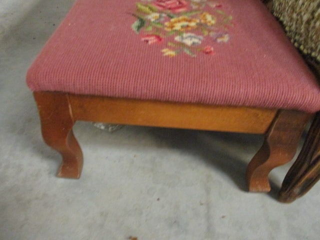 Blue Upholstered Footstool 14 x 12 x 9, Tweed Upholstered Footstool - 2