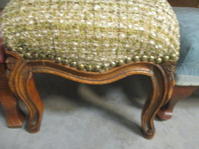 Blue Upholstered Footstool 14 x 12 x 9, Tweed Upholstered Footstool - 4