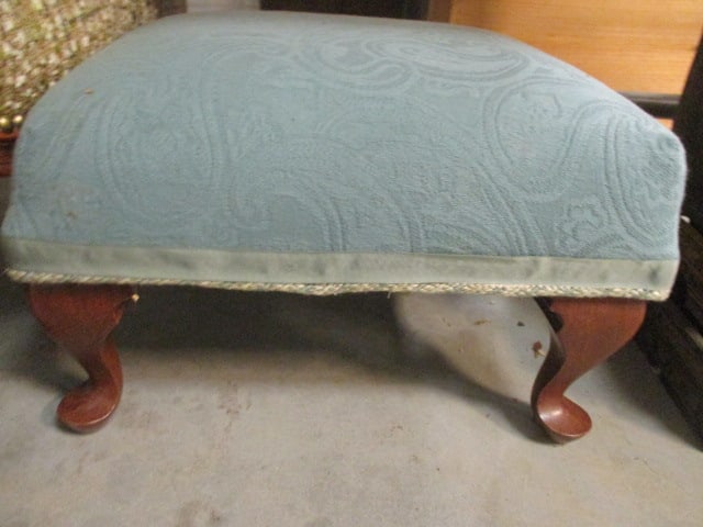Blue Upholstered Footstool 14 x 12 x 9, Tweed Upholstered Footstool - 6