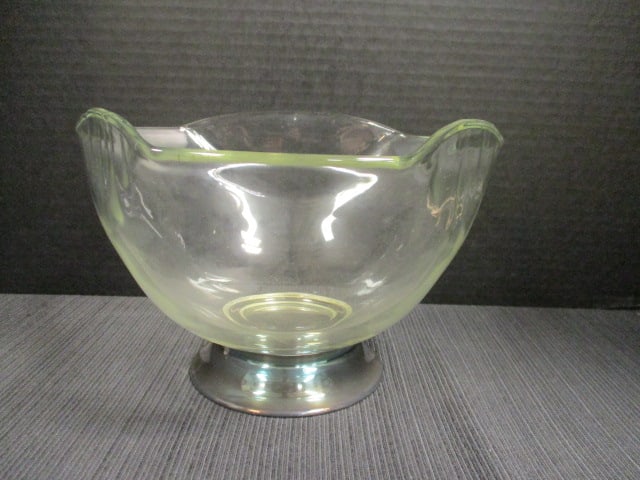 Glass Assymetrical Serving Bowl w/Silverplate Footed Base (1 of 4)