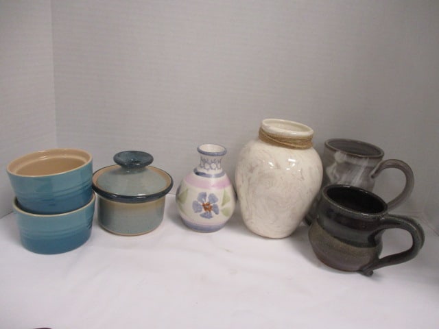 Pottery Grouping-Mugs, Vases, 2 Le Creuset Ramekins (1 of 10)