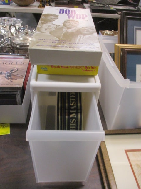 Storage Box, His Masters Voice Tin, Beach Music CD Set, & (1 of 7)