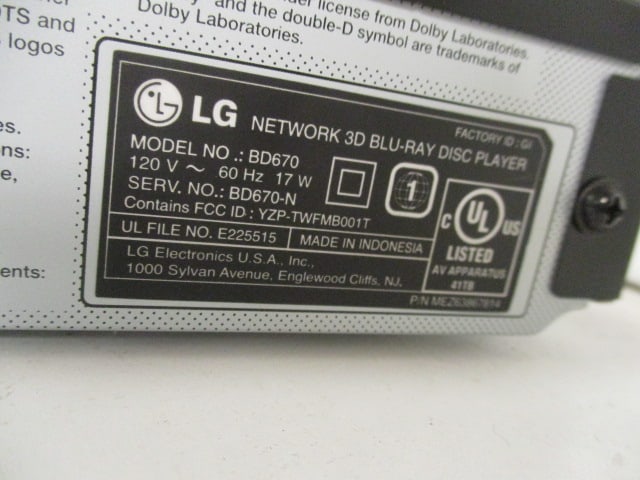 LG Blue Ray DVD Player w/remote - 5