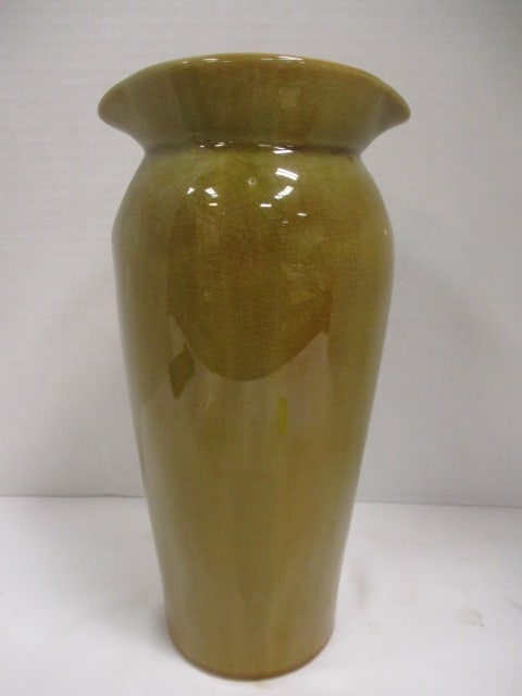 Olive Crackle Glaze Flared Ceramic Vase - 3