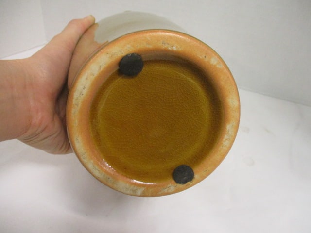 Olive Crackle Glaze Flared Ceramic Vase - 4