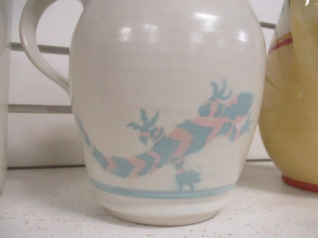 Hall #302 Utensil Holder 7" & Signed Pottery Pitcher 7 1/2" - 2