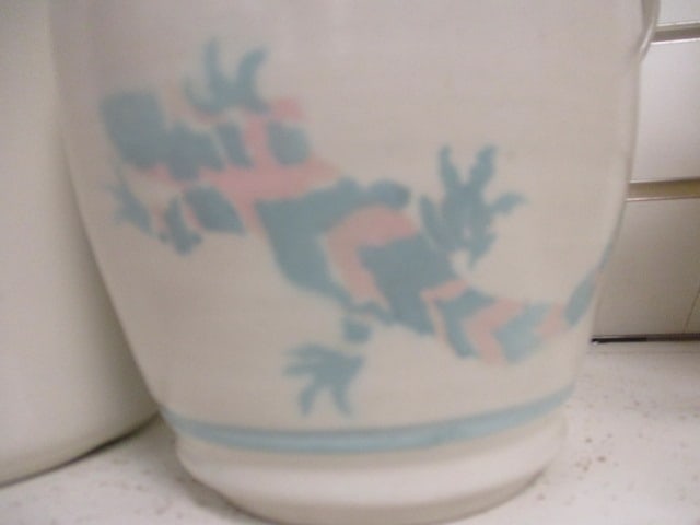 Hall #302 Utensil Holder 7" & Signed Pottery Pitcher 7 1/2" - 3