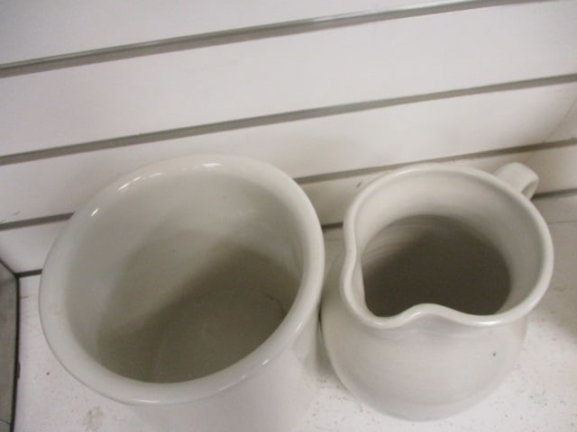 Hall #302 Utensil Holder 7" & Signed Pottery Pitcher 7 1/2" - 4