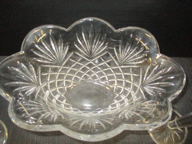 Pressed Glass Oval Lead Crystal Bowl & 2 Candlesticks - 3