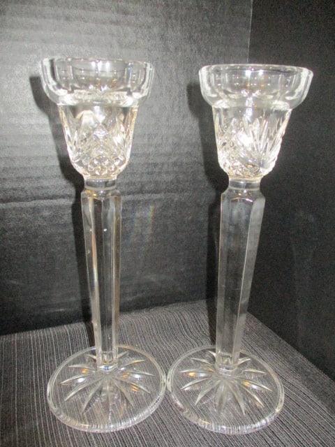 Pressed Glass Oval Lead Crystal Bowl & 2 Candlesticks - 4