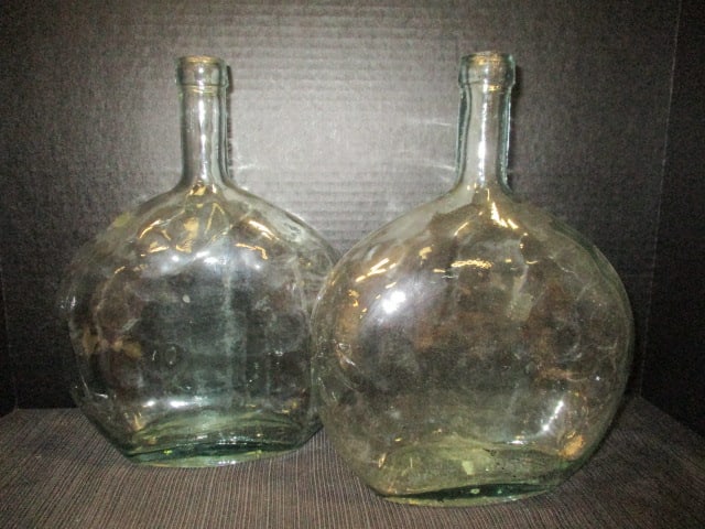Vtg. Green Glass Demijohn Bottles (Lot of 2) (1 of 4)