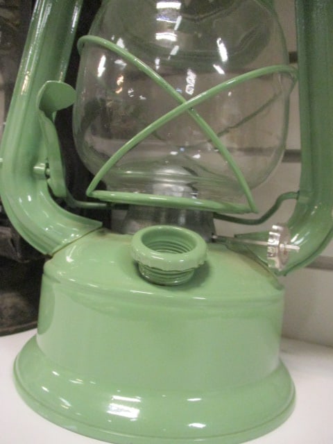 Green Hurricane Lantern 12" & Vtg. Dietz Inspectors Lantern 13" - 2
