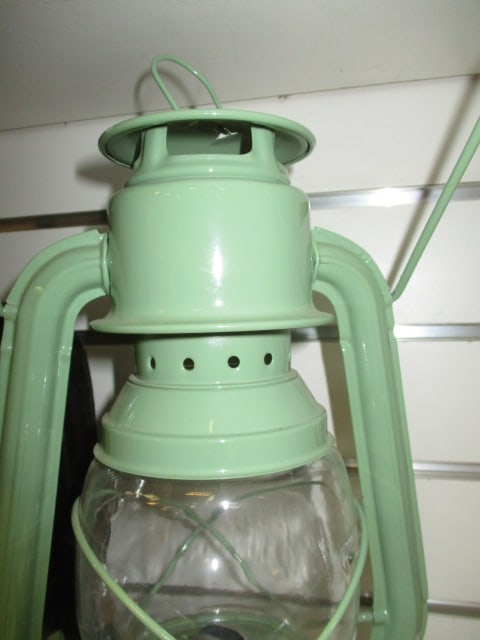 Green Hurricane Lantern 12" & Vtg. Dietz Inspectors Lantern 13" - 3