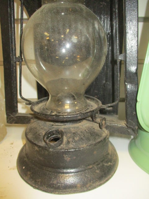 Green Hurricane Lantern 12" & Vtg. Dietz Inspectors Lantern 13" - 4