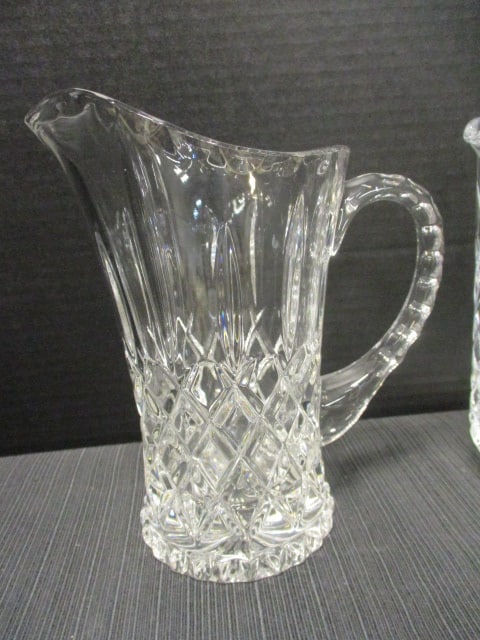 Pressed Glass (Lot of 2) Crystal Pitchers 8" - 2