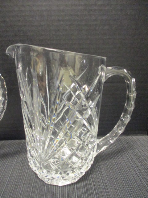 Pressed Glass (Lot of 2) Crystal Pitchers 8" - 4