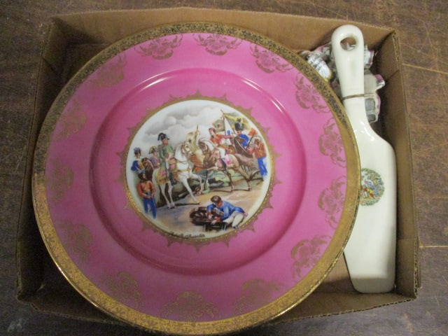 Harker Pottery 10" Plate, Western Germany 10" Plate, &: 3 Miniature Victorian Style 3" Figurines, 1 cake Server