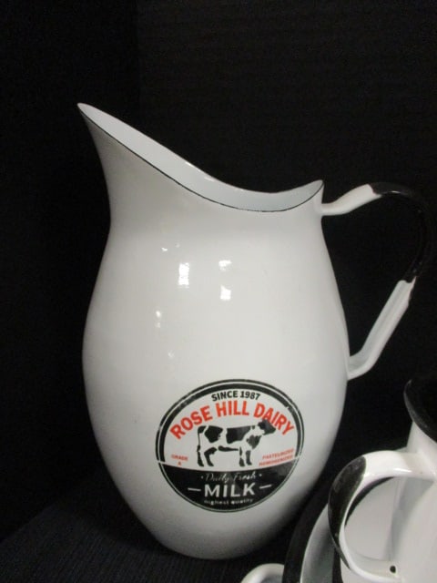 Rose Hill Dairy Milk Enamelware Pitcher, Tray, Mugs, 2 Plates - 2