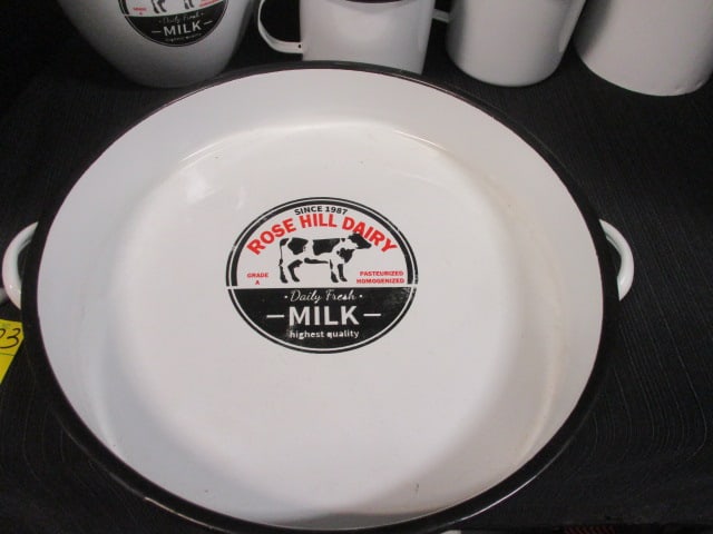 Rose Hill Dairy Milk Enamelware Pitcher, Tray, Mugs, 2 Plates - 8