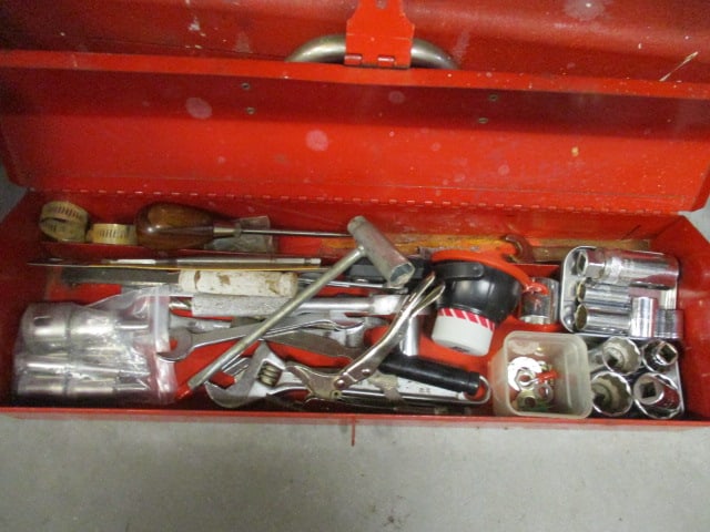 2 Red Metal Tool Boxes w/contents - 2