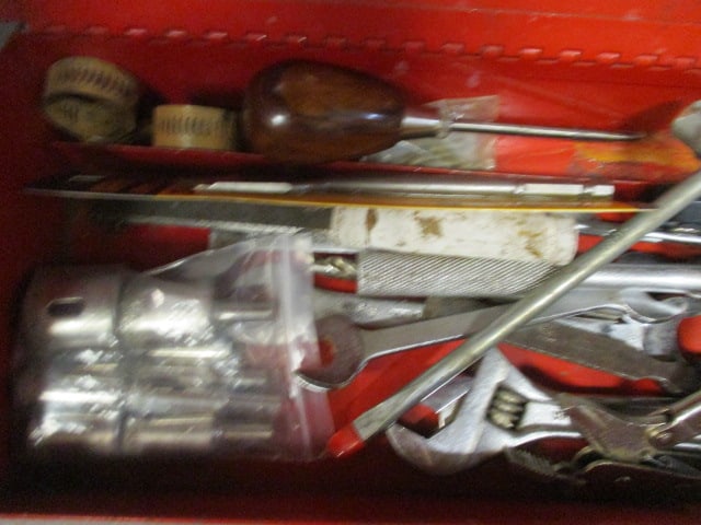 2 Red Metal Tool Boxes w/contents - 3