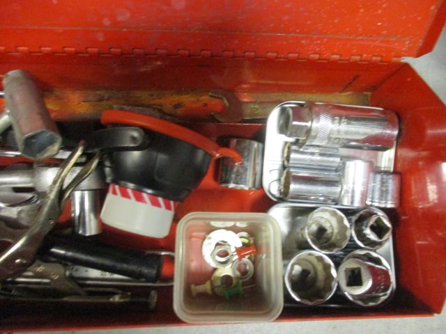 2 Red Metal Tool Boxes w/contents - 4