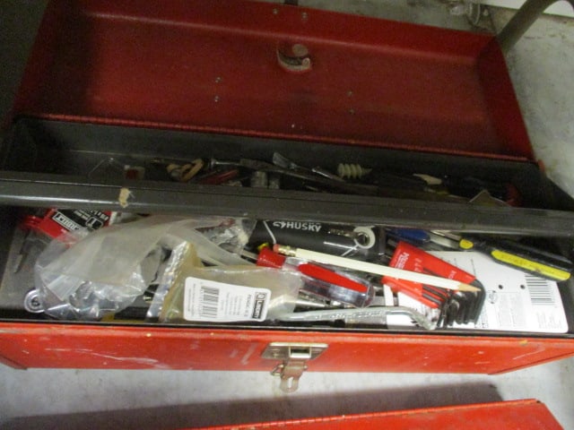 2 Red Metal Tool Boxes w/contents - 6