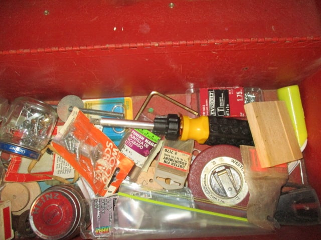 2 Red Metal Tool Boxes w/contents - 9