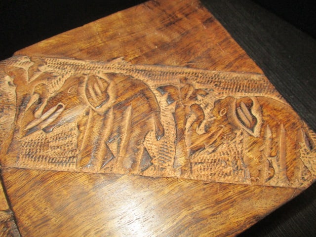 2 Handcarved Elephant Wood Trinket Boxes - 3