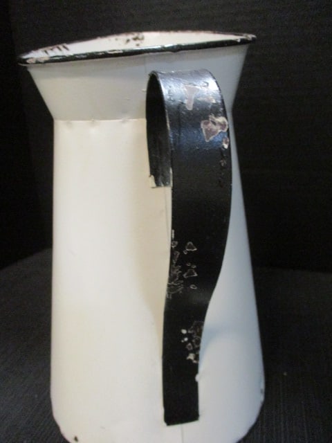 White Enameled Metal Pitcher - 3