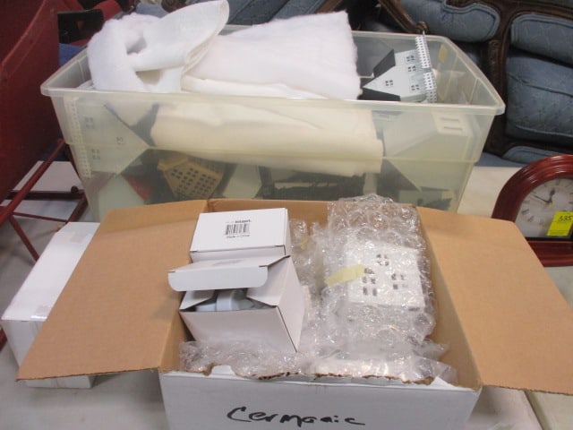 White Ceramic Village w/Box of new tea lites, & Tabletop: Christmas Houses Grouping-see all pictures