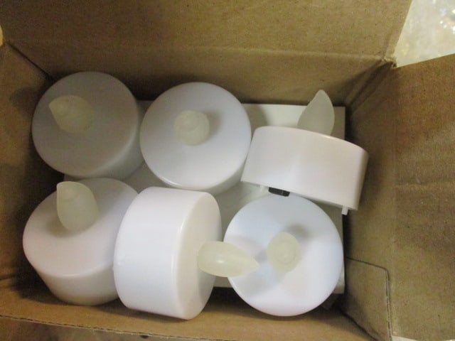 White Ceramic Village w/Box of new tea lites, & Tabletop - 2