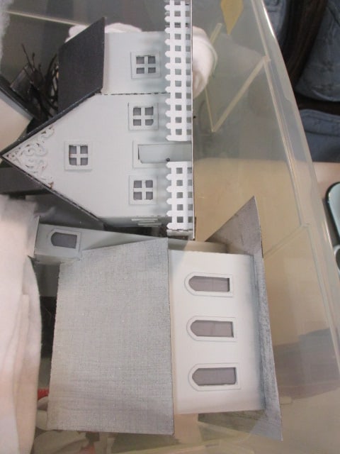 White Ceramic Village w/Box of new tea lites, & Tabletop - 4