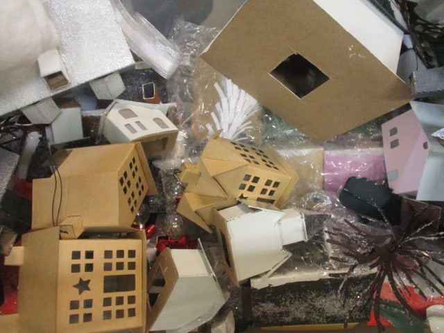 White Ceramic Village w/Box of new tea lites, & Tabletop - 5