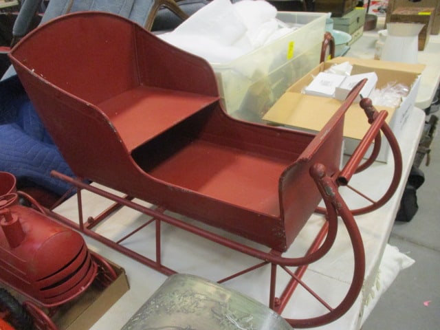 Decorative Vintage Style Red Metal Sleigh (1 of 4)