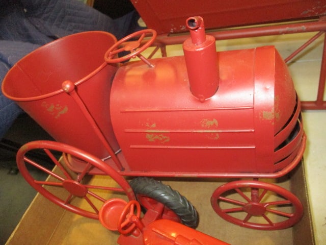 Distressed Metal Red Tractor Planter, Metal Pickup Truck, - 2