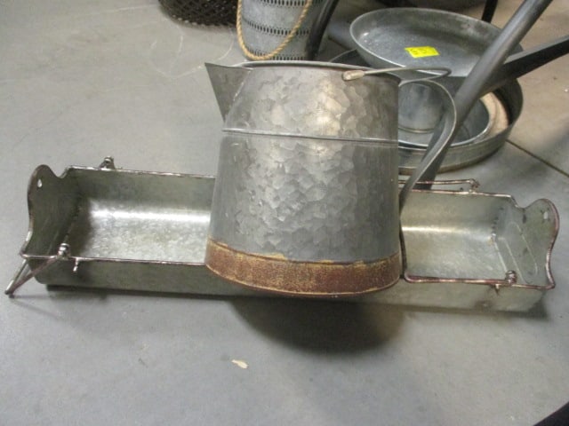 Vtg/ Galvanized Poultry Style Trough & Galvanized Bucket: .