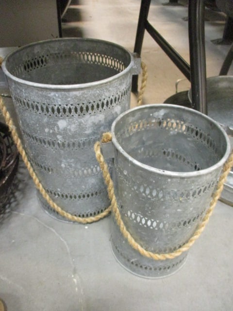 Galvanized Pierced Metal Coastal Lanterns (Lot of 2): 10" & 12"