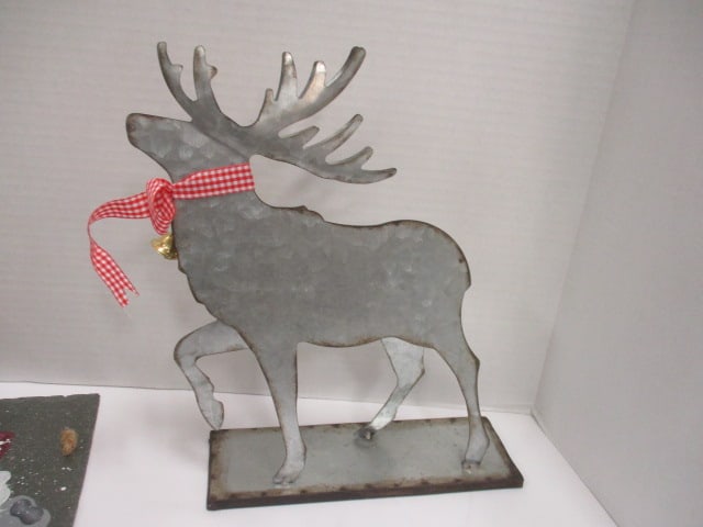 Slate Santa Wall Art, Galvanized Reindeer, Rustic Stockings - 2