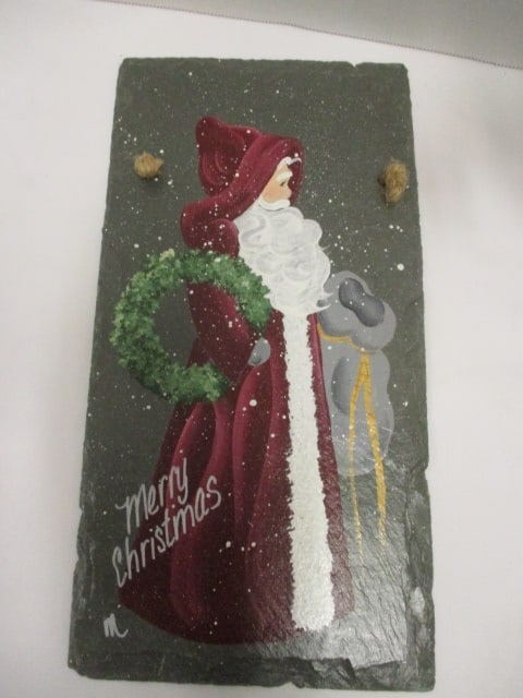 Slate Santa Wall Art, Galvanized Reindeer, Rustic Stockings - 3