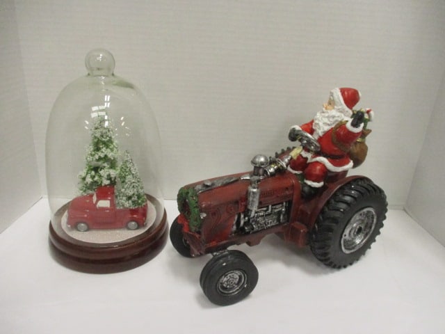 Santa on Tractor & Farm Cloche Decoration: see all pictures