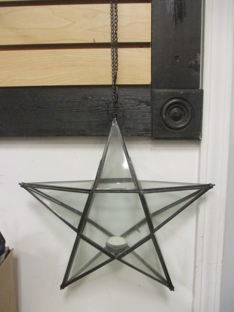 Hanging Star Tealight Lantern w/Geometric 5 Point Design: 13"