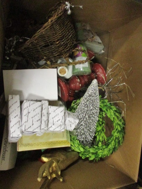 3 Boxes Christmas Decorations-Greenery, Napkins, Plates, Ribbon, etc. - 4
