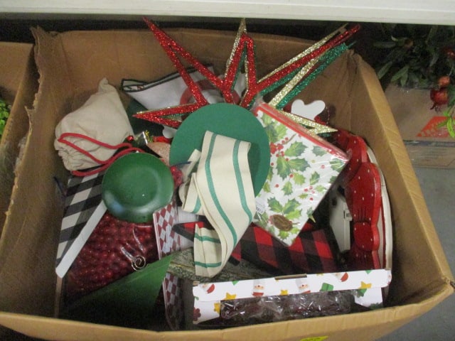 3 Boxes Christmas Decorations-Greenery, Napkins, Plates, Ribbon, etc. - 6