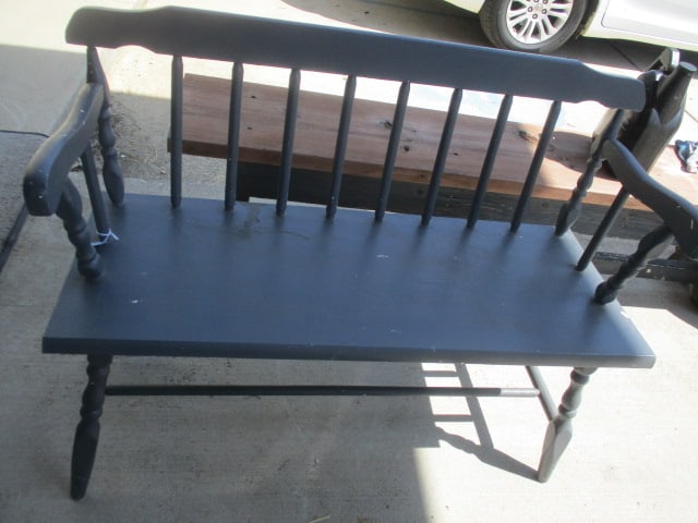 Blue/Grey Painted Wood Bench: 40" W