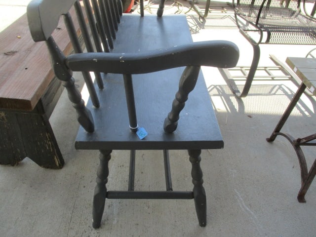 Blue/Grey Painted Wood Bench - 2