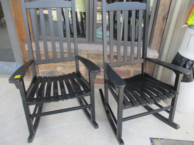 2 Black Porch Rocking Chairs: 20" Seat